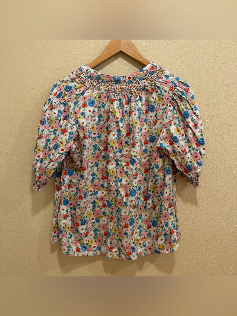 Boden Pure Linen Multicolor Floral Button-Front Blouse 10
